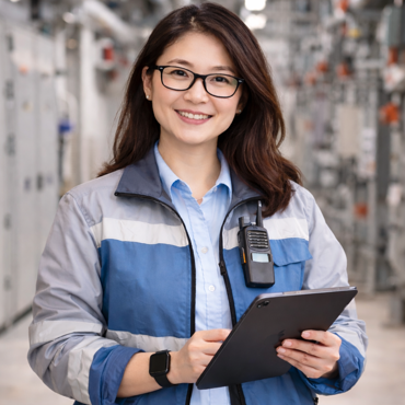 Professional in industrial setting with tablet-ai generated